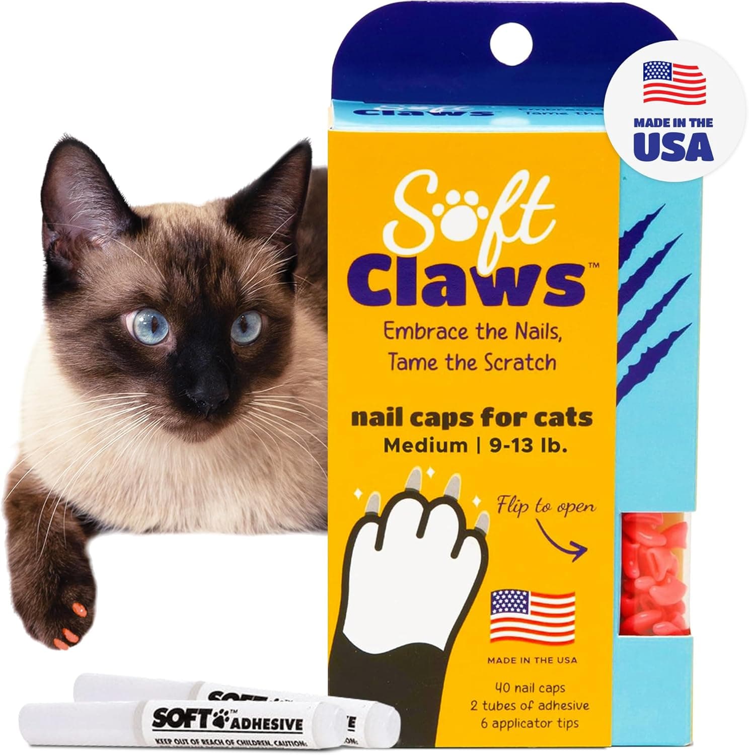 Soft Claws Nail Caps for Medium Cats 40 Caps Pink Veterinarian-Developed Anti-Scratch Cat Claw Covers