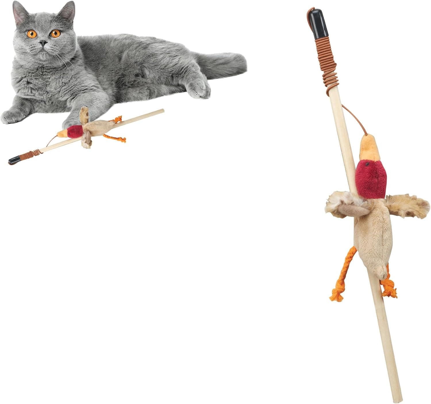 SPOT Skinneeez Stuffing-Free Forest Friends Cat Teaser Wand Toy with Catnip, 12-Inch