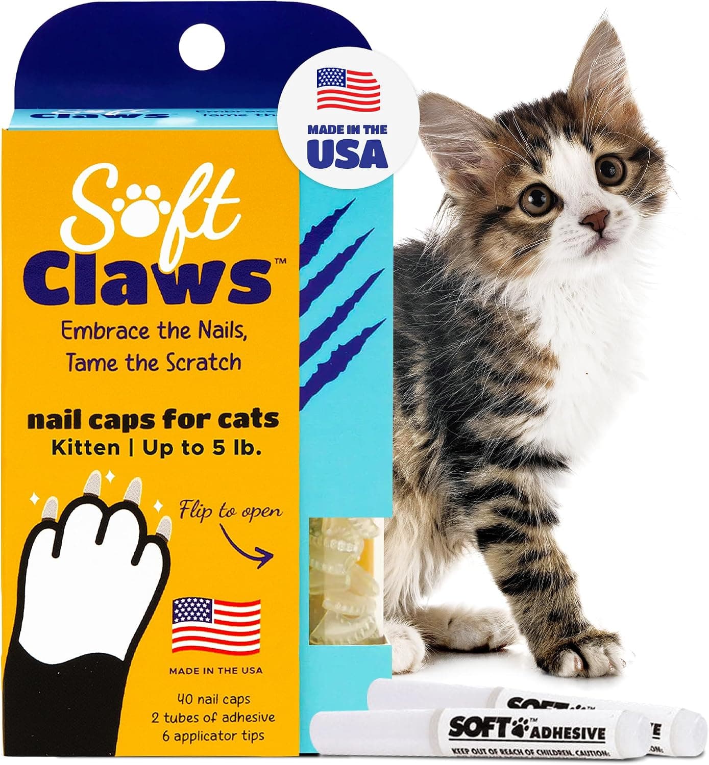 Soft Claws Cat Nail Caps for Kitten 40 Clear Caps Veterinarian-Developed Anti-Scratch Cat Claw Covers
