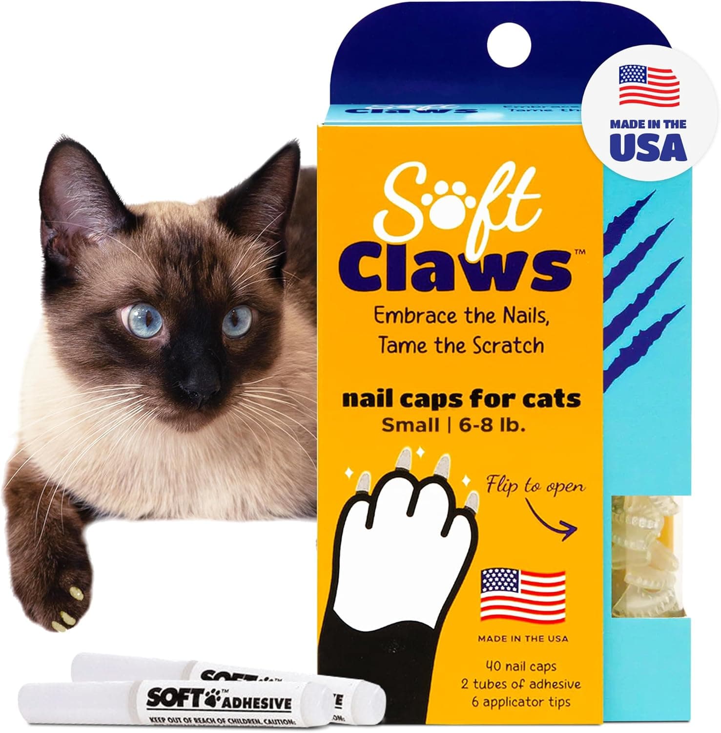 Soft Claws Cat Nail Caps for Small Cats 40 Caps Clear Veterinarian-Developed Non-Toxic Anti-Scratch Cat Claw Covers