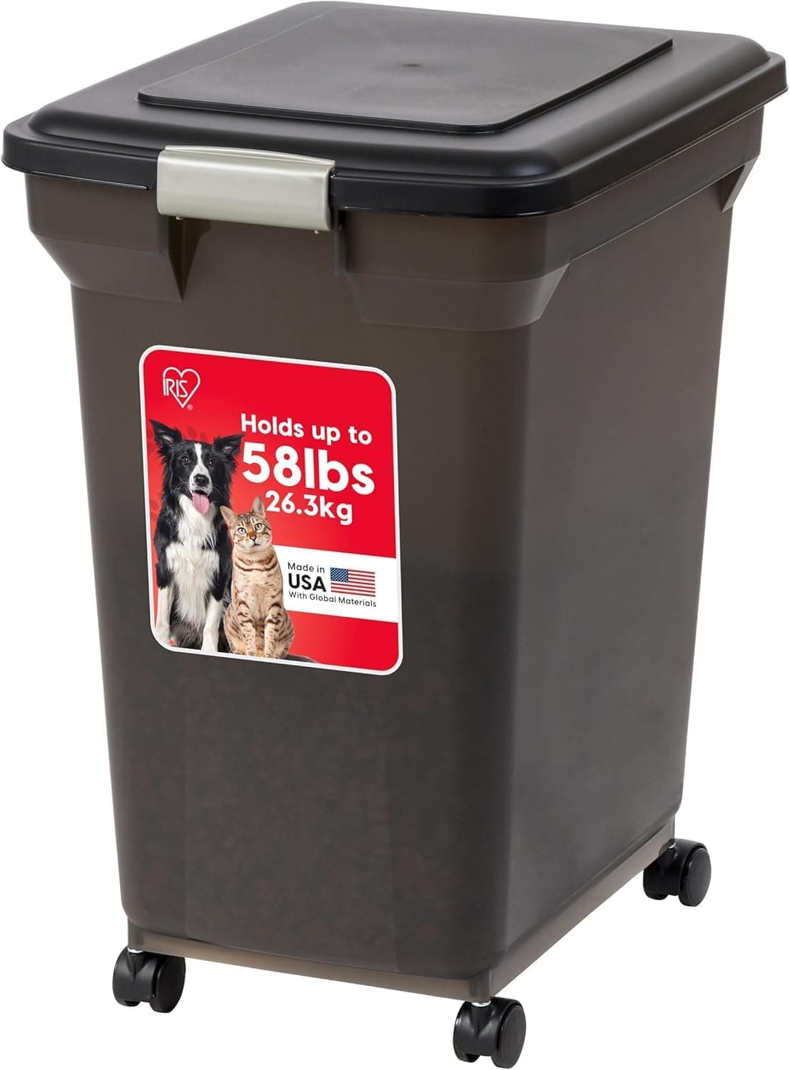 IRIS USA Dog Food Storage Container 58 lb, Airtight with Wheels, Black