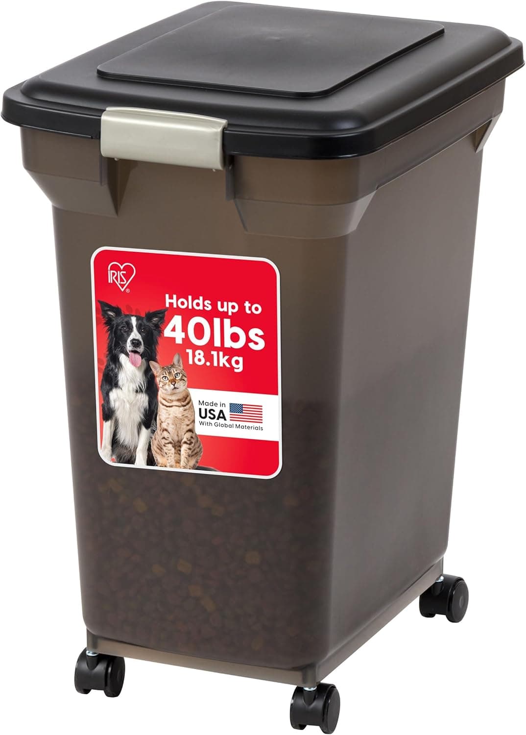 IRIS USA WeatherPro Airtight Pet Food Container, Up to 40 lbs, Removable Wheels