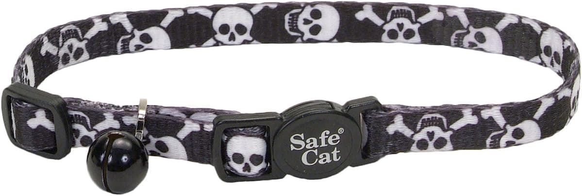 Safe Cat Fashion Adjustable Breakaway Cat Safety Collar with Bell, Skulls