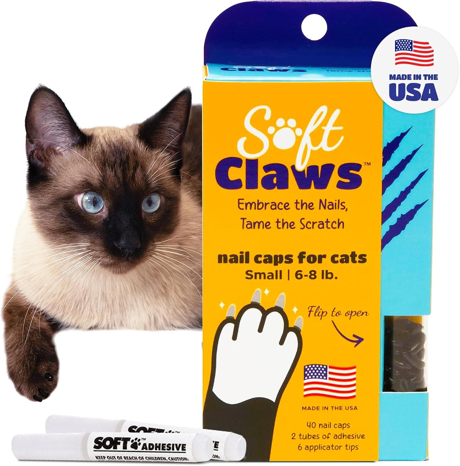 Soft Claws Cat Nail Caps for Small Cats 40 Caps Silver Sparkle Made in USA Anti-Scratch Cat Claw Covers