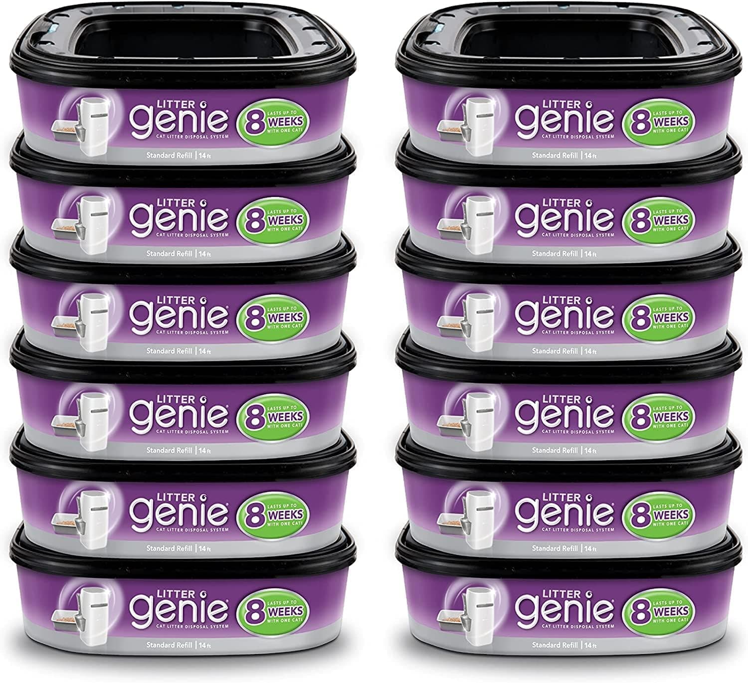 Litter Genie Ultimate Cat Litter Disposal System Refills, Lock Away Odors, Purple, 12 Cartridges