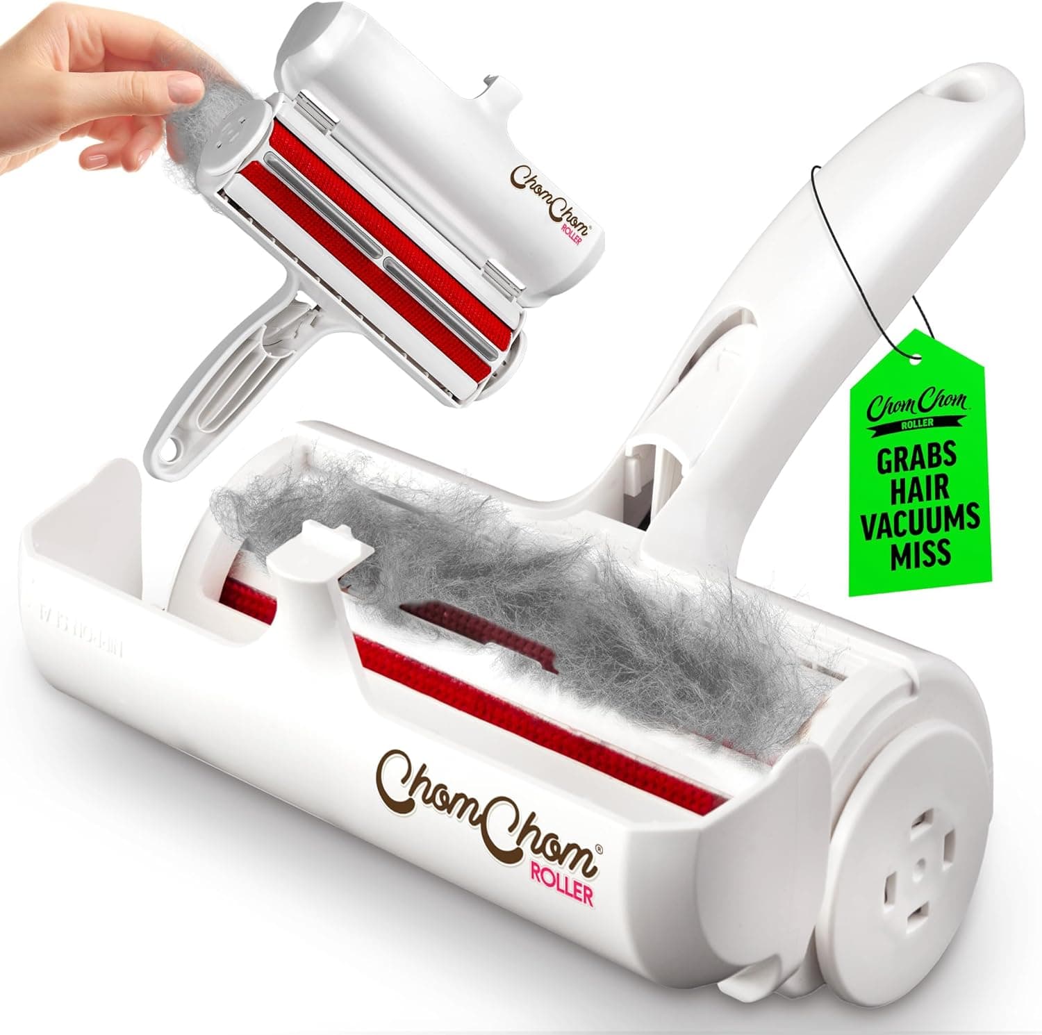 ChomChom Roller Pet Hair Remover - Original Size Reusable Lint Roller for Cat & Dog Hair (White)