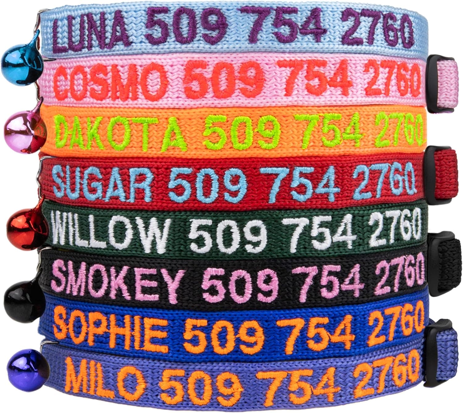 GoTags Personalized Cat Collar with Breakaway Safety Release Buckle, Custom Embroidered with Name and Phone Number