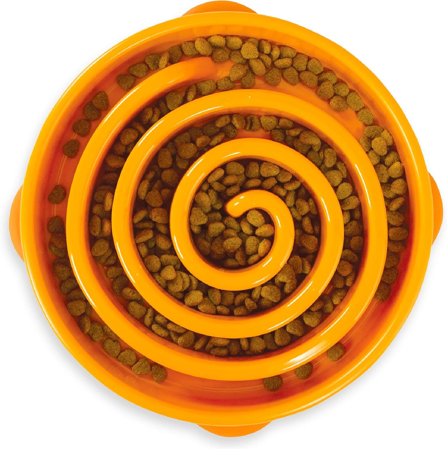 Outward Hound Fun Feeder Slo Bowl, Large 4-Cup, Orange Swirl Pattern