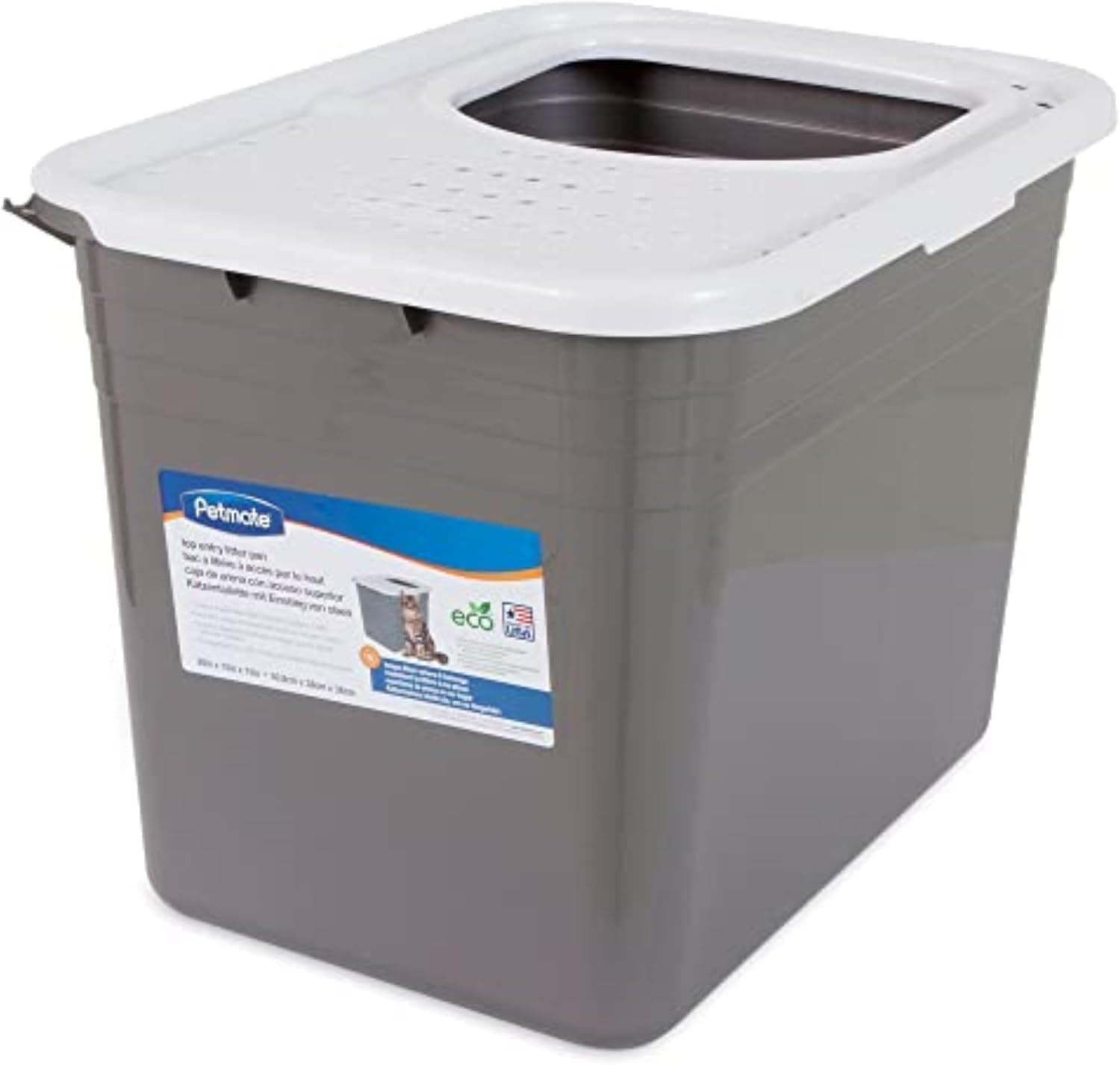 Petmate Enclosed Cat Litter Box with Hinged Lid and Wide Top Entry Opening, Filter Lid, Brushed Nickel, Made in USA