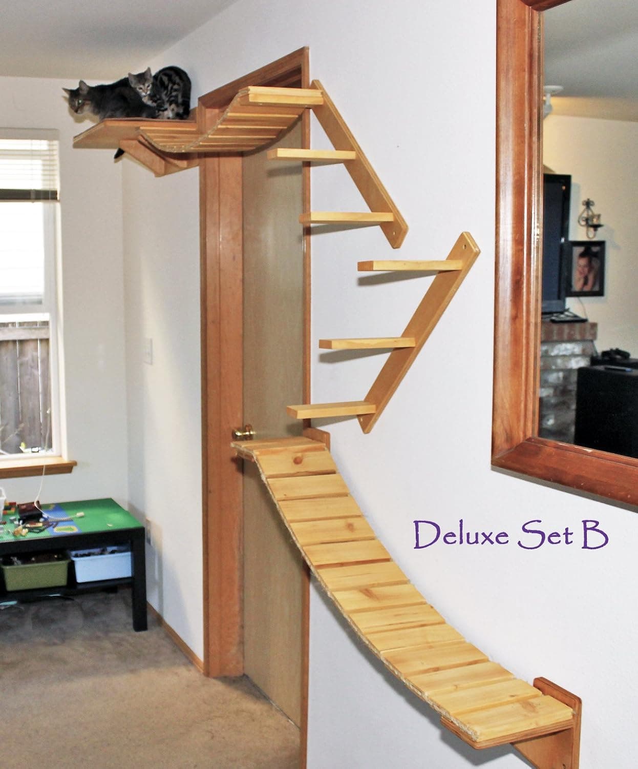Cat Tree Modular Wall Mounted Climbing Furniture Shelves, Bridges and Perches Deluxe Set B (Unfinished)