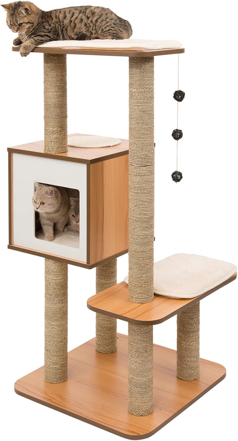 VESPER Cat Tree, High Base, Walnut (22 x 22 x 32 in)