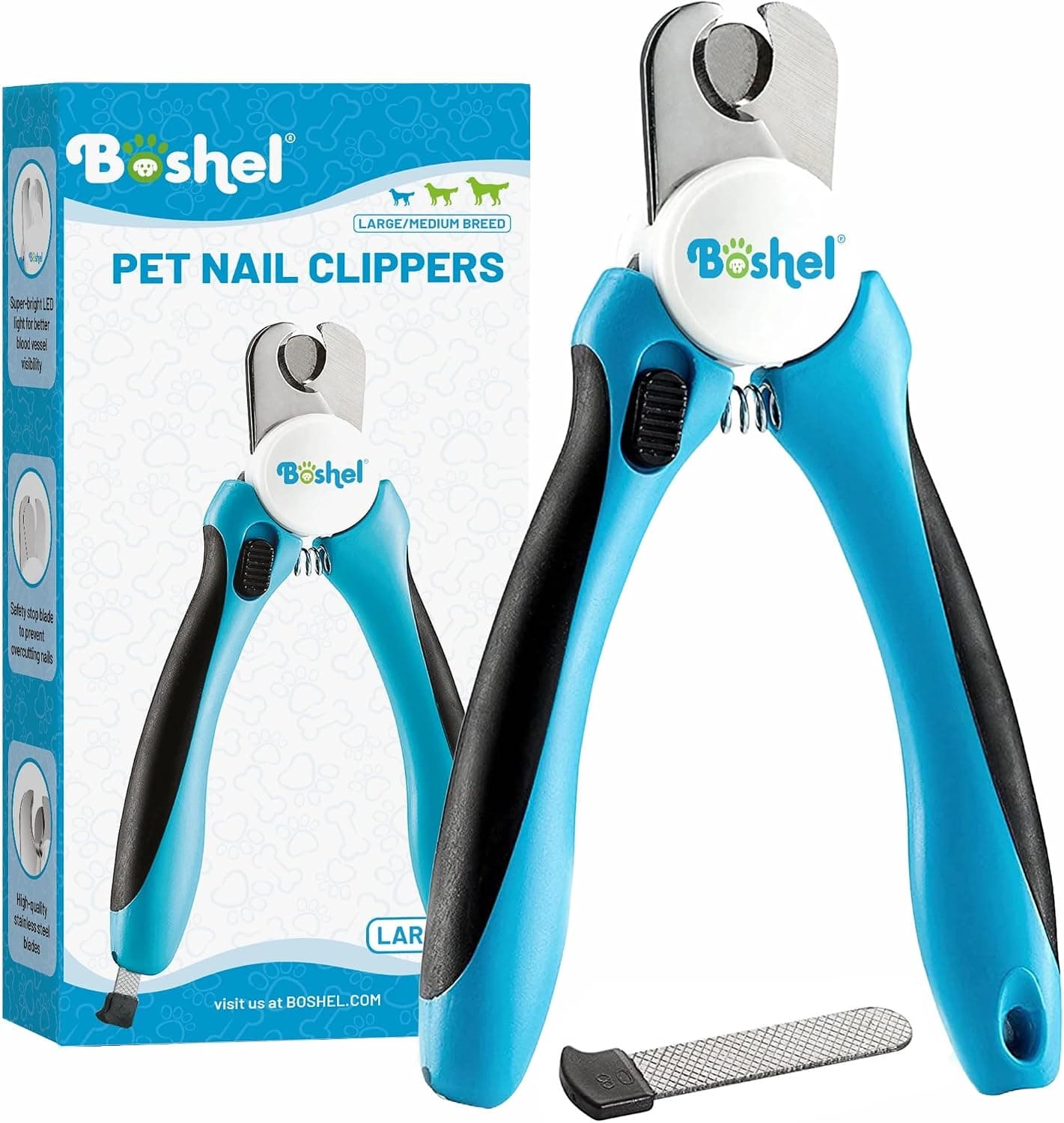 Boshel Large Dog Nail Clippers with Safety Guard to Avoid Over-Cutting and Free Nail File, Razor Sharp Blades