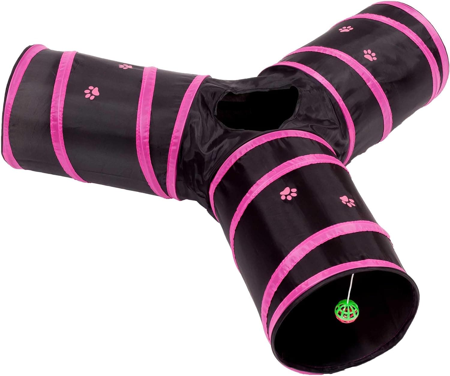 Prosper Pet Cat Tunnel Collapsible 3 Way Play Toy (Black/Pink)