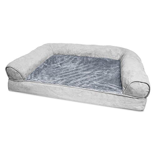 Furhaven Orthopedic Dog Bed for Medium/Small Dogs w/ Removable Bolsters & Washable Cover, For Dogs Up to 35 lbs - Plush & Suede Sofa - Gray, Medium