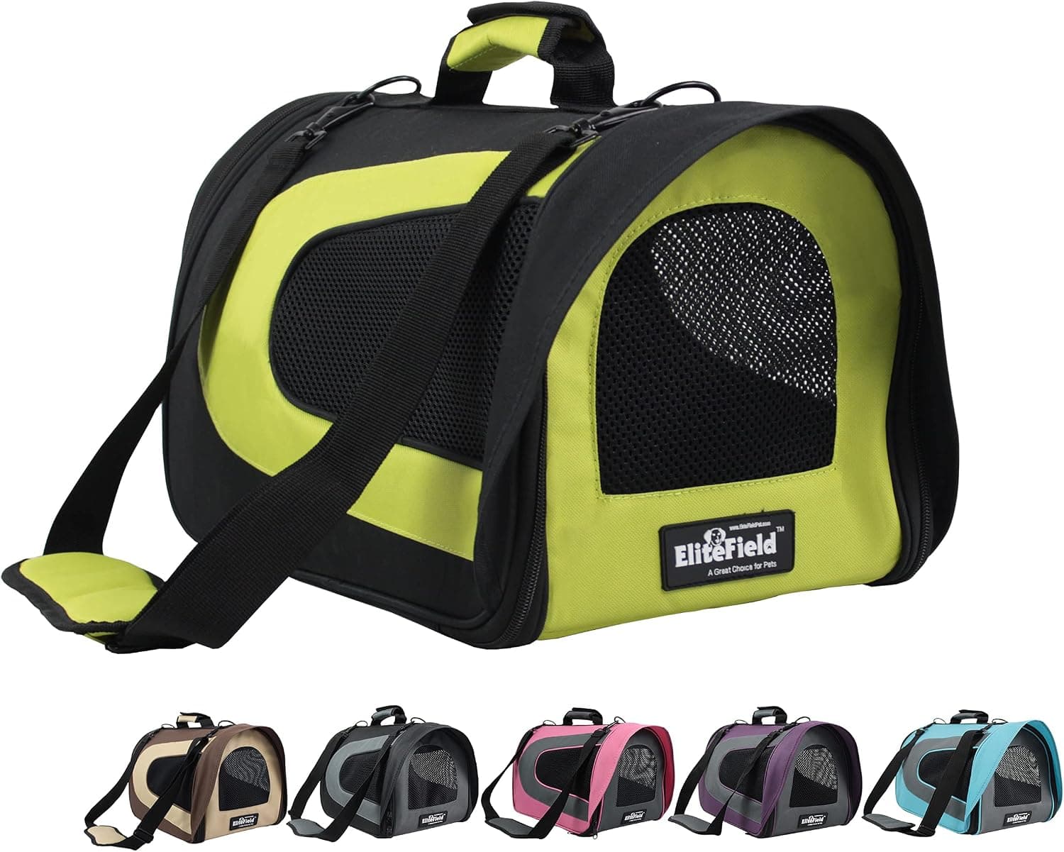 EliteField Deluxe Soft Pet Carrier, Airline Approved, 18 in, Black+Lemon Green