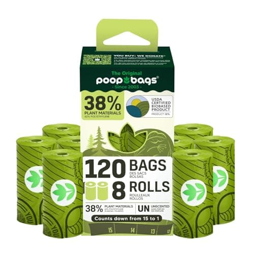 The Original PoopBags Dog Poop Bags, 120 Count, Unscented, Plant Based, Leakproof, Durable, Easy to Use