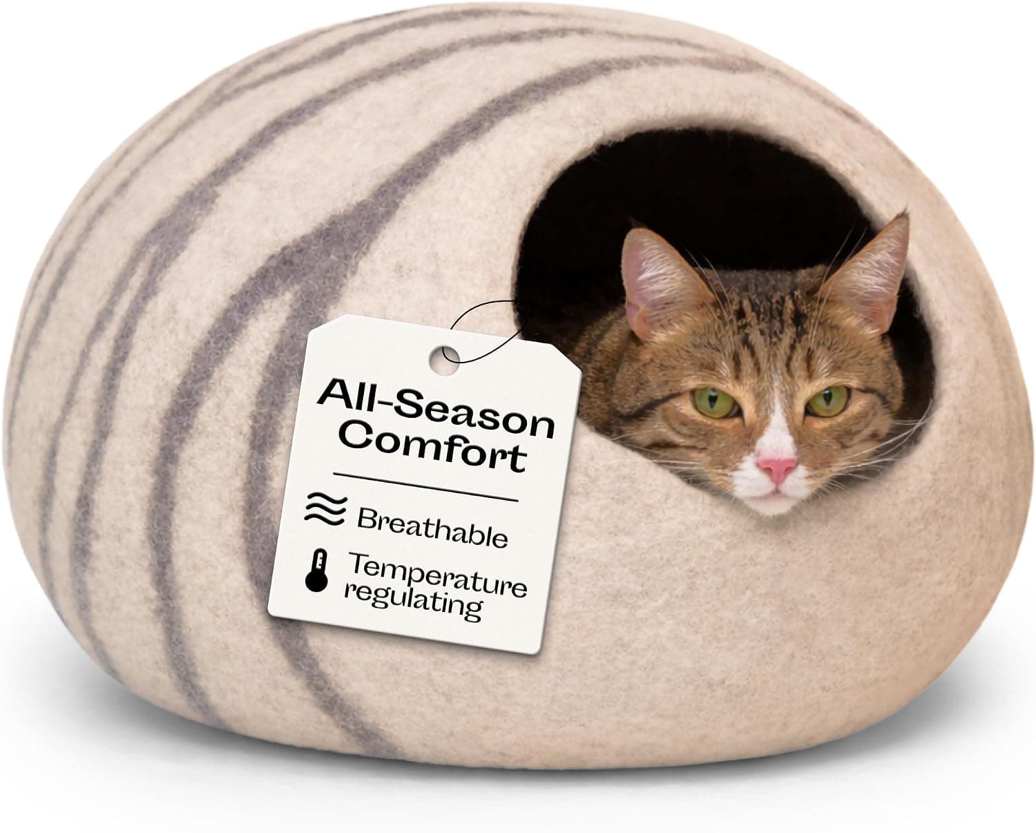 MEOWFIA Cat Cave - Premium Felt Cat Bed Enclosure, Handmade Merino Wool (Light Gray, Large)