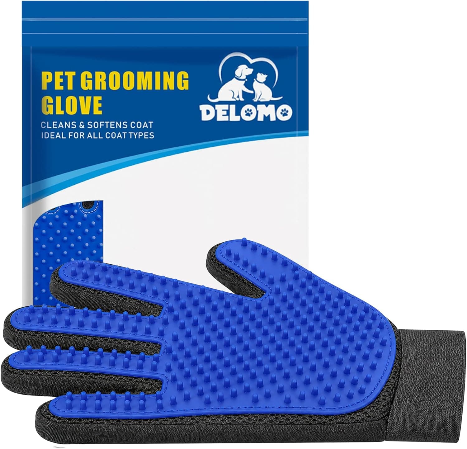 Pet Hair Remover Glove - Deshedding Massage Mitt with Enhanced Five Finger Design, 1 Pack (Right-hand), Blue