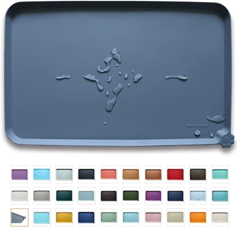 Hoki Found Waterproof Pet Feeding Mats with High Lips - Silicone Food Mats for Dogs, Cats & Others