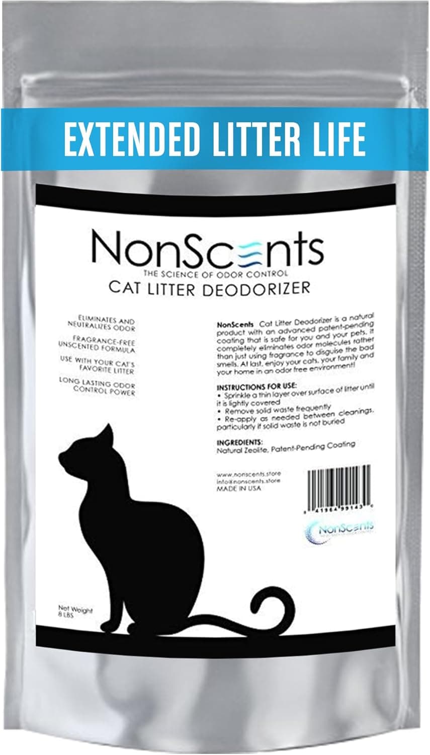 NonScents Cat Litter Deodorizer - Litter Box Odor Eliminator, Fragrance-Free Formula, 8 Pound Bag