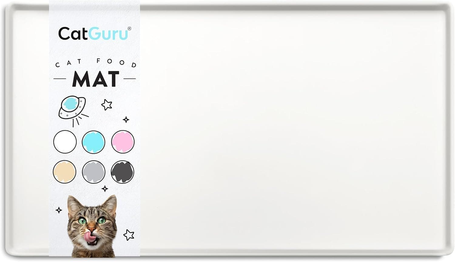CatGuru Cat Food Mat, 100% Waterproof Cat Placemat for Food and Water, Silicone Non-Slip Mat (Small, Marshmallow)