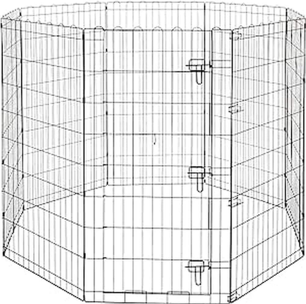 Amazon Basics Foldable Octagonal Metal Exercise Dog Playpen Single Door Extra Large 8 Panels 24 x 48 (Black)