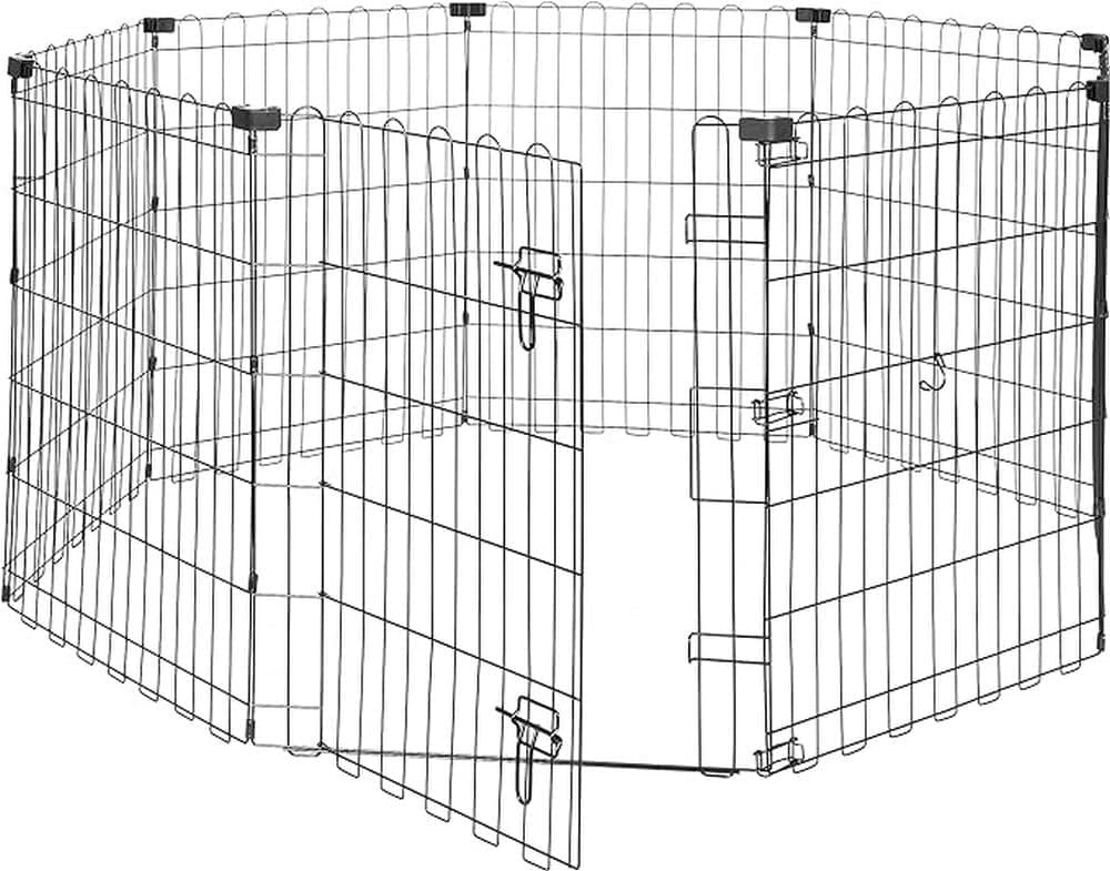 Amazon Basics Portable Foldable Octagonal Metal Exercise Dog Playpen Indoor/Outdoor Single Door 8 Panels Small 30 Inches (Black)