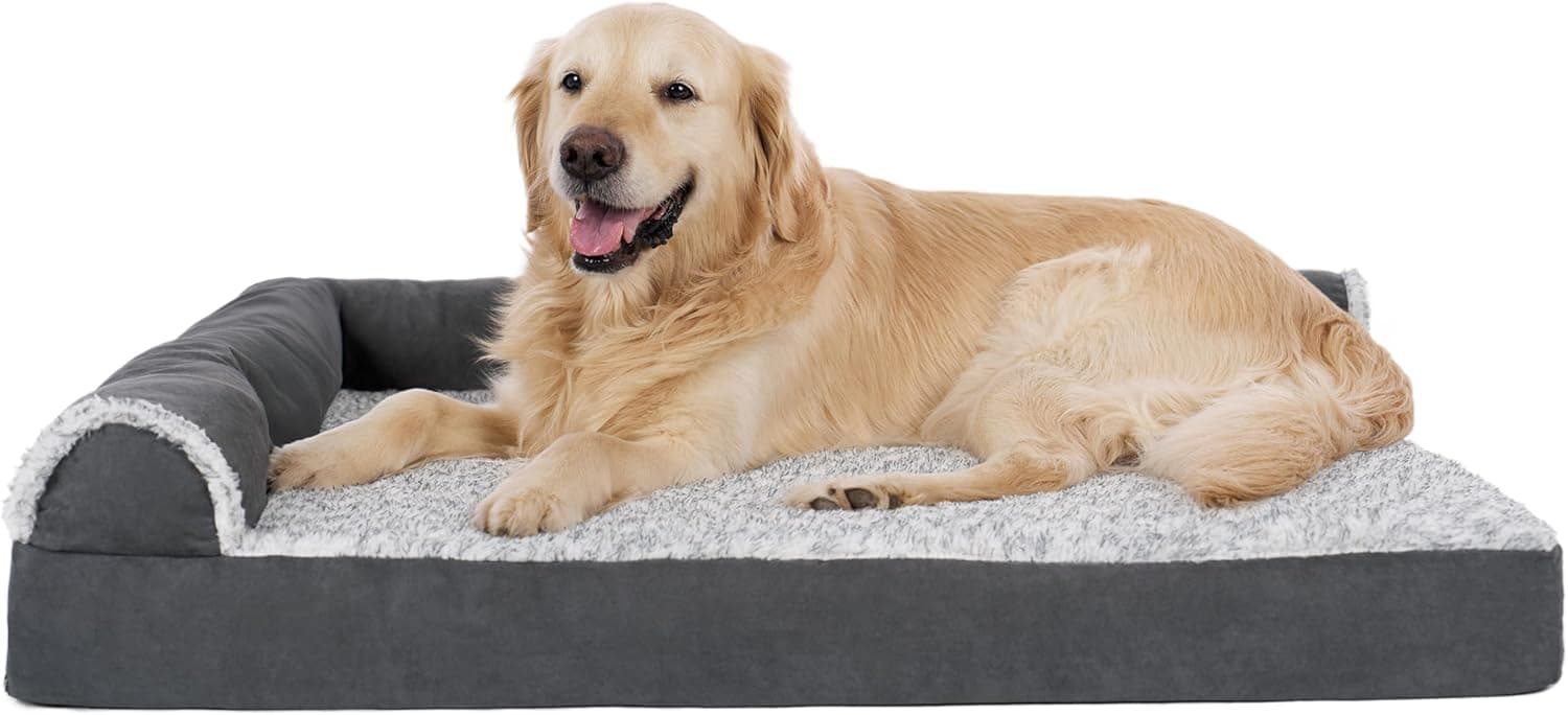 Furhaven Orthopedic Dog Bed, L-Shaped Chaise with Bolsters, Jumbo/XL