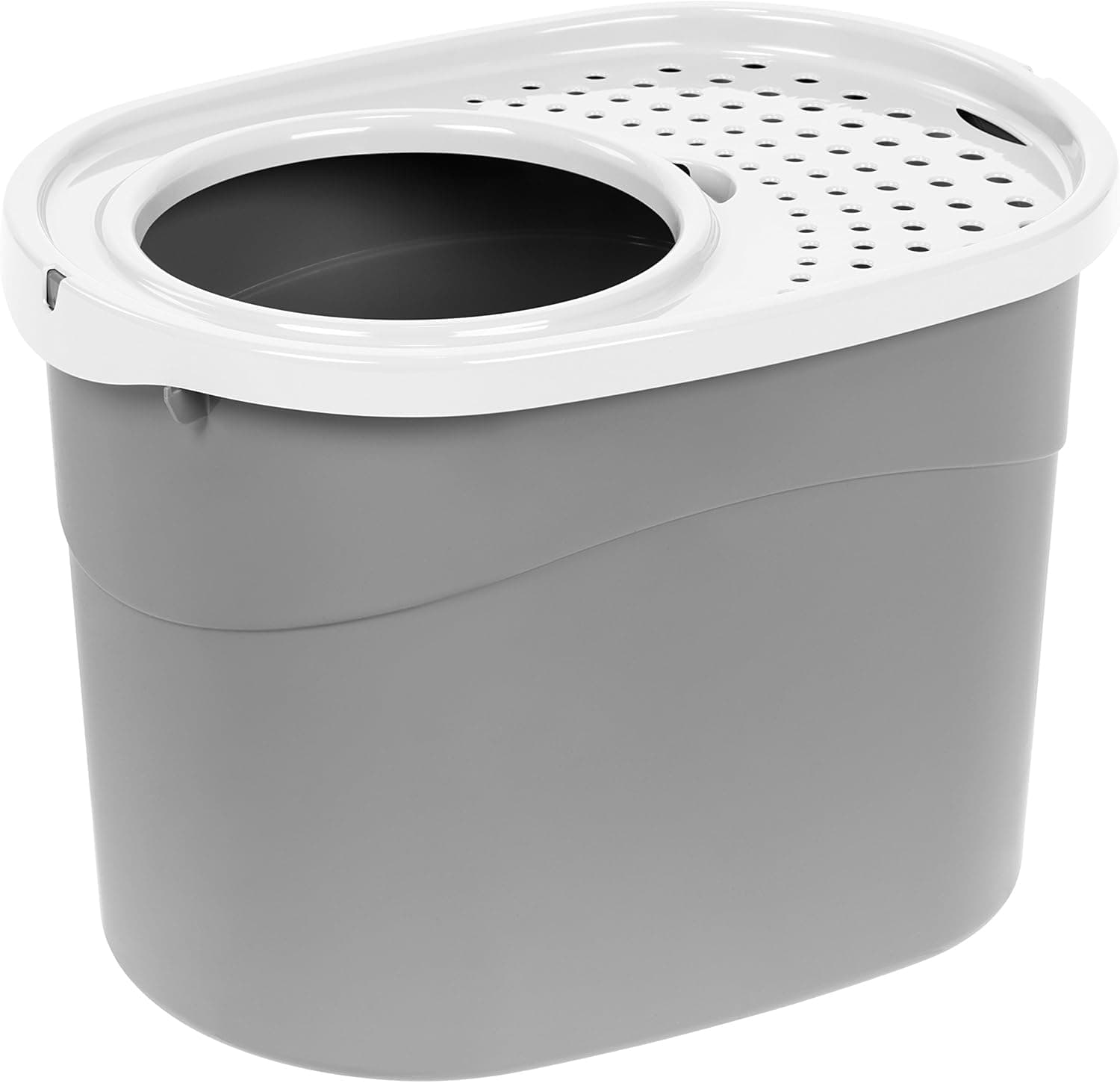 IRIS USA Cat Litter Box, Large Top Entry with Litter Catching Lid, Dog Proof, Enclosed, Gray/White