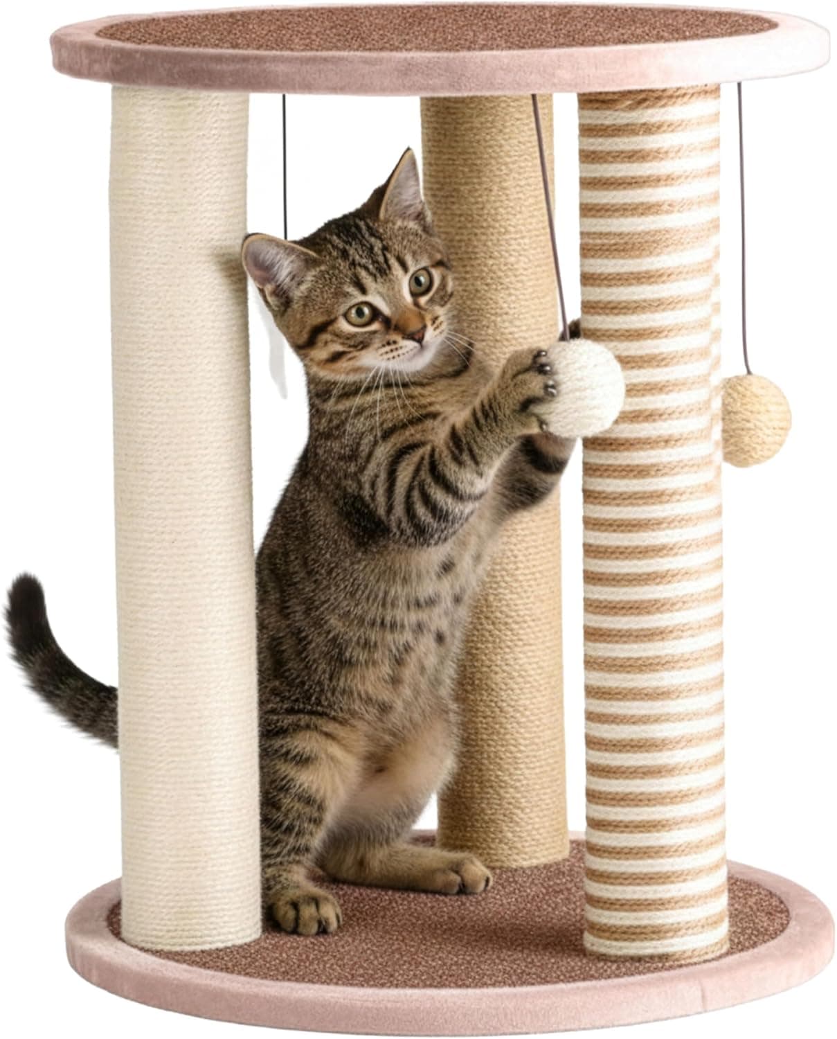 PETMAKER Cat Scratching Post with Carpeted Base & Perch (Brown, Large)
