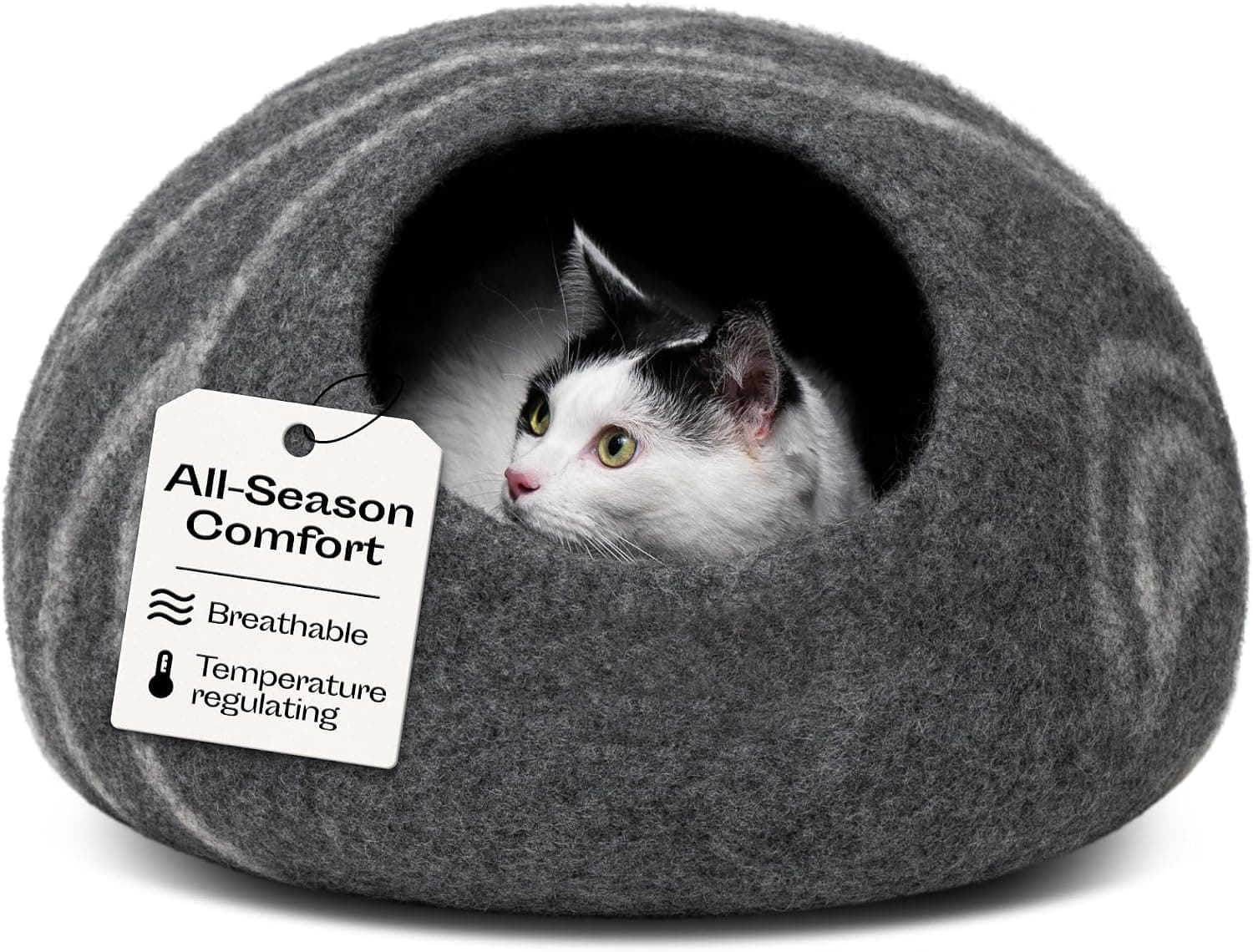 MEOWFIA Cat Cave - Premium Felt Cat Bed Enclosure, Handmade Merino Wool (Dark Grey, Medium)