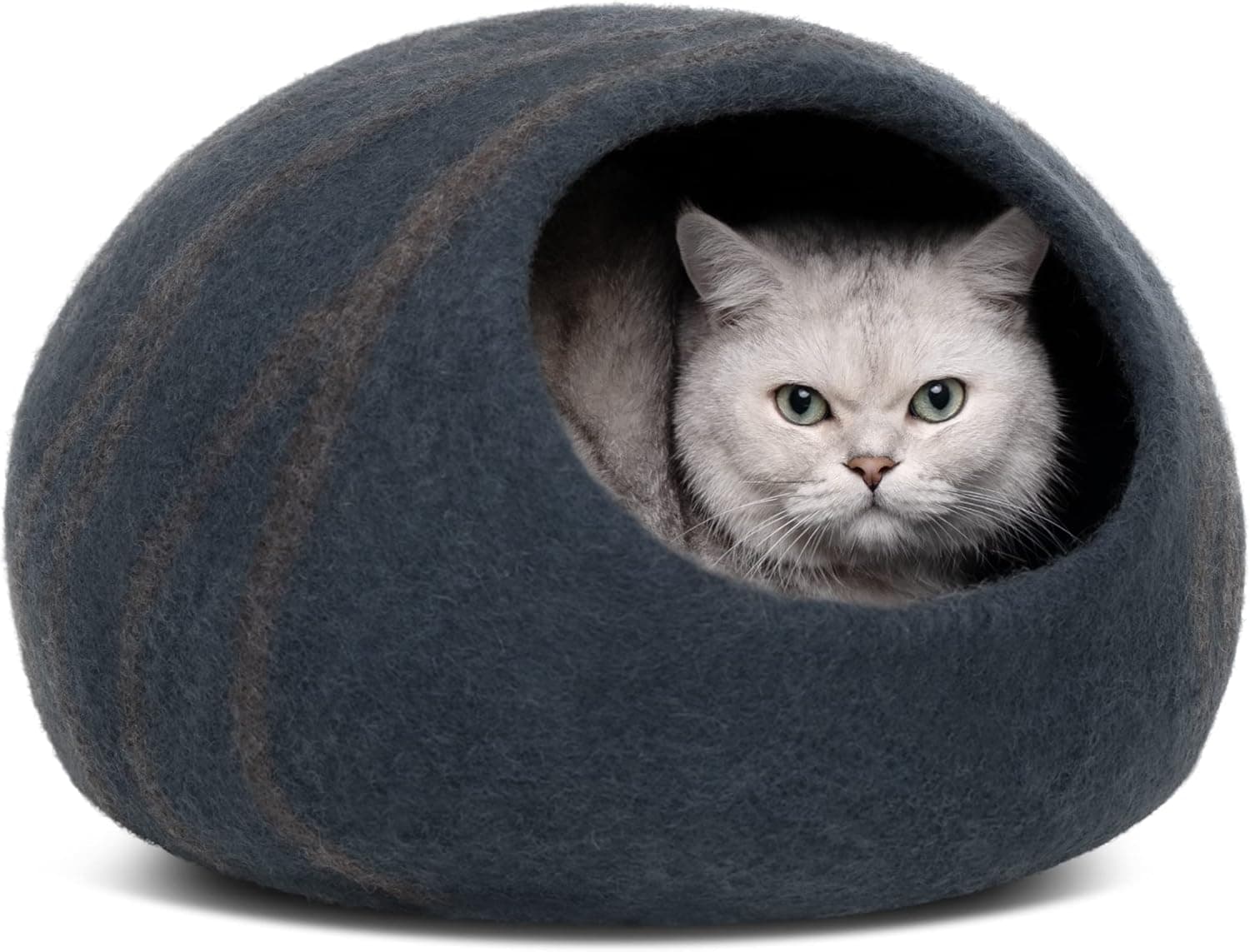 MEOWFIA Cat Cave - Premium Felt Cat Bed, Handmade 100% Merino Wool (Medium, Slate Grey)