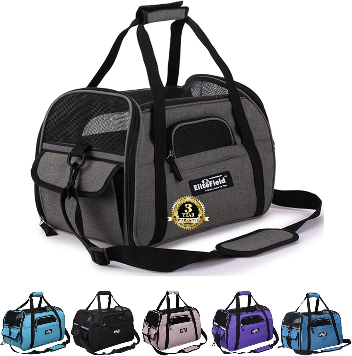EliteField Soft Sided Pet Carrier, Airline Approved, 17 in, Charcoal Gray