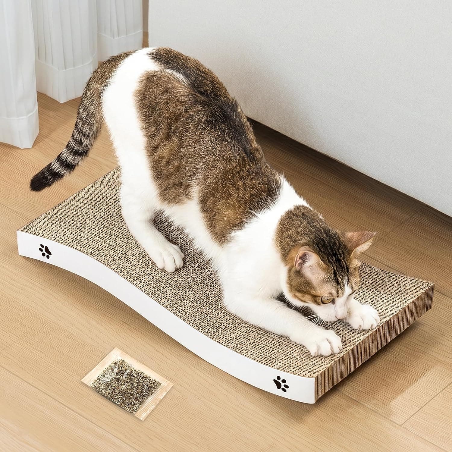 COCHING Cat Scratcher Durable Corrugated Cardboard Scratching Board with Catnip, Double-Sided