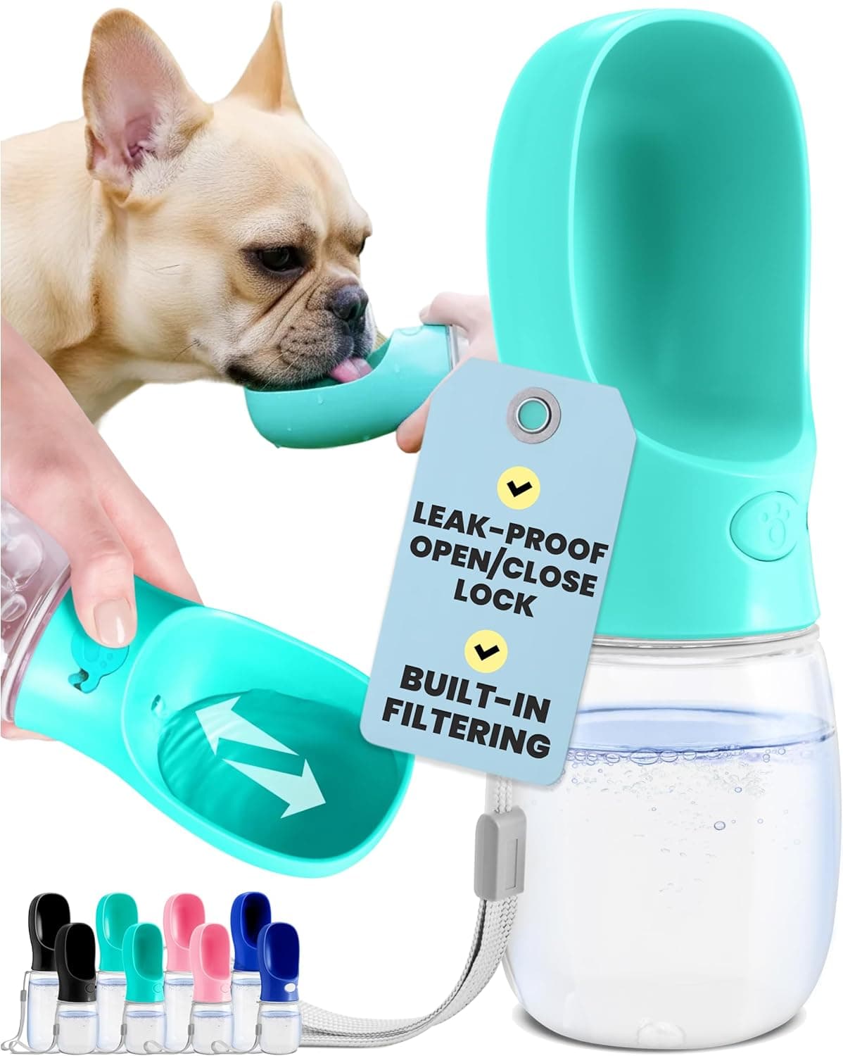 MalsiPree Dog Water Bottle Portable - Lightweight Dog Travel Water Bottle with Bowl (19OZ, Blue)