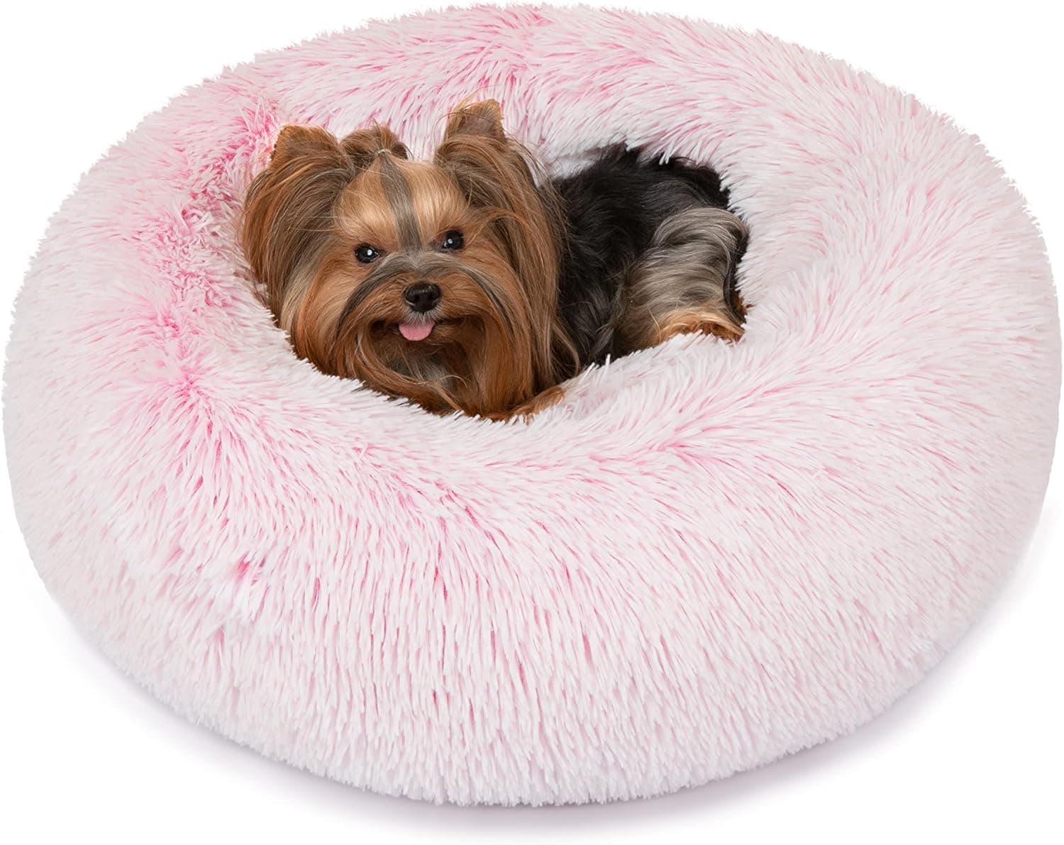 Friends Forever Donut Dog Bed Faux Fur Fluffy Calming Anti-Anxiety