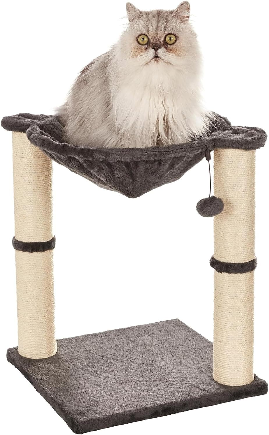 Amazon Basics Sturdy Cat Condo Tower with Hammock Bed and Scratching Posts, 15.8 x 15.8 x 19.7 in, Gray