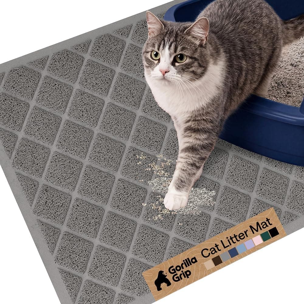 GORILLA GRIP Cat Litter Box Mat, Cushioned Coil Mesh Litter Trapping Mats, 24x17 Gray