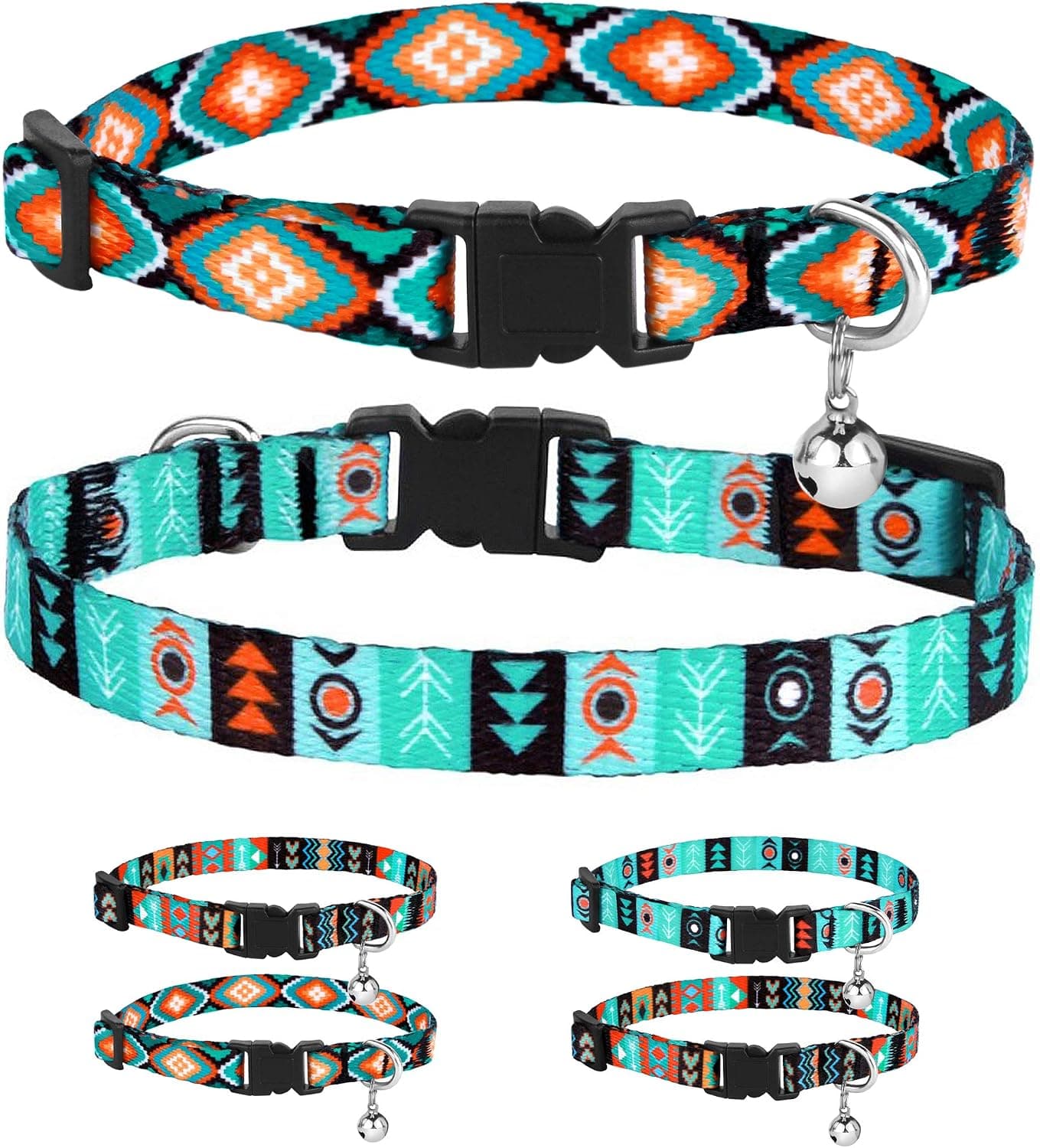 CollarDirect Cat Collar Breakaway with Removable Bell, Set of 2, Tribal Aztec Pattern