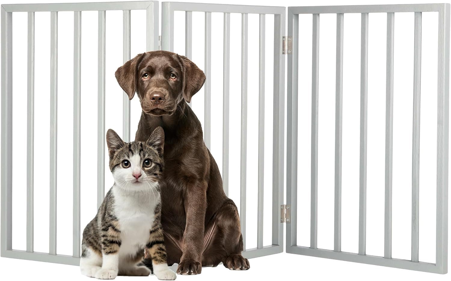 PETMAKER Pet Gate 3-Panel Indoor Foldable Dog Fence for Stairs, Hallways, or Doorways 54x24-Inch Retractable Wood Freestanding (Gray)