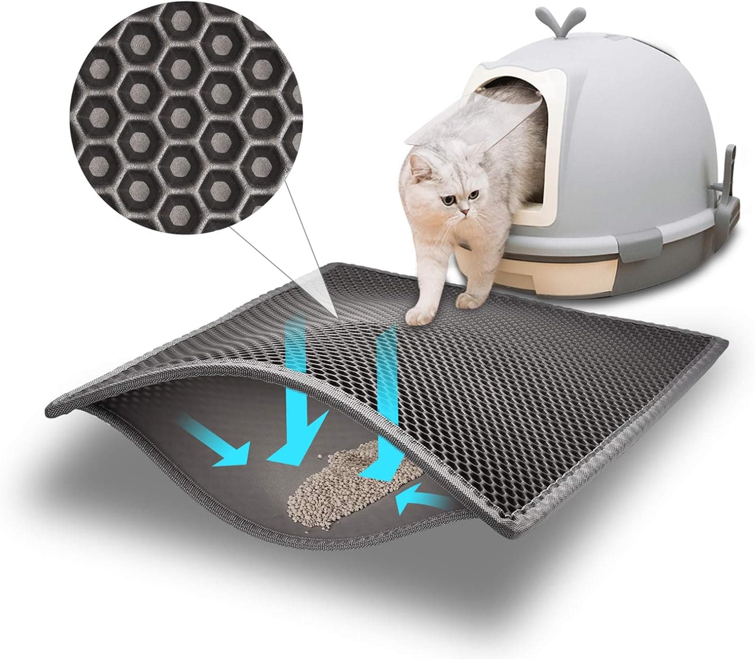 Pieviev Cat Litter Mat Double Layer Waterproof Urine Proof Trapping Mat (Gray, 24x15 Inch)