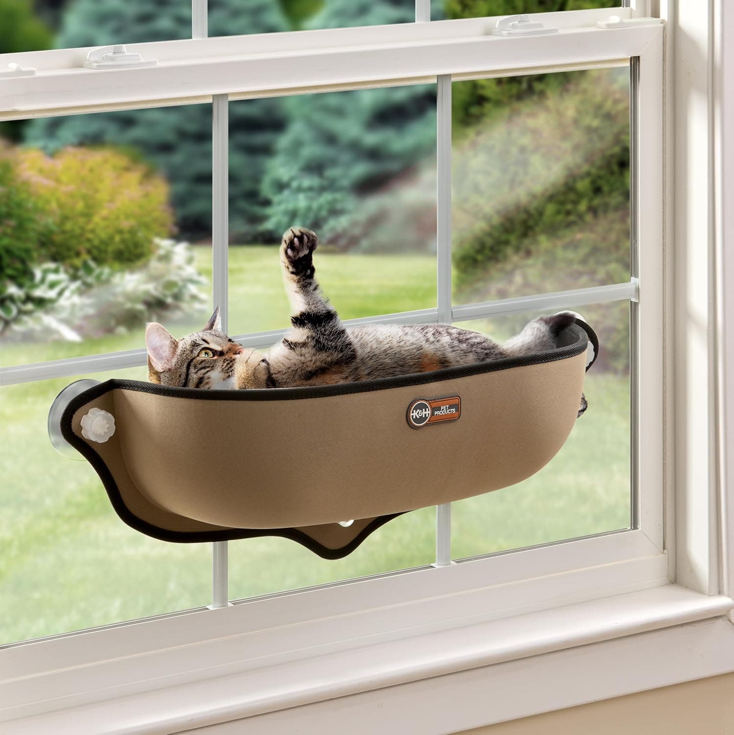 K&H Pet Products EZ Mount Cat Window Perch Bed, Sturdy Cat Window Hammock with Strong Suction Cups, Tool-Free 