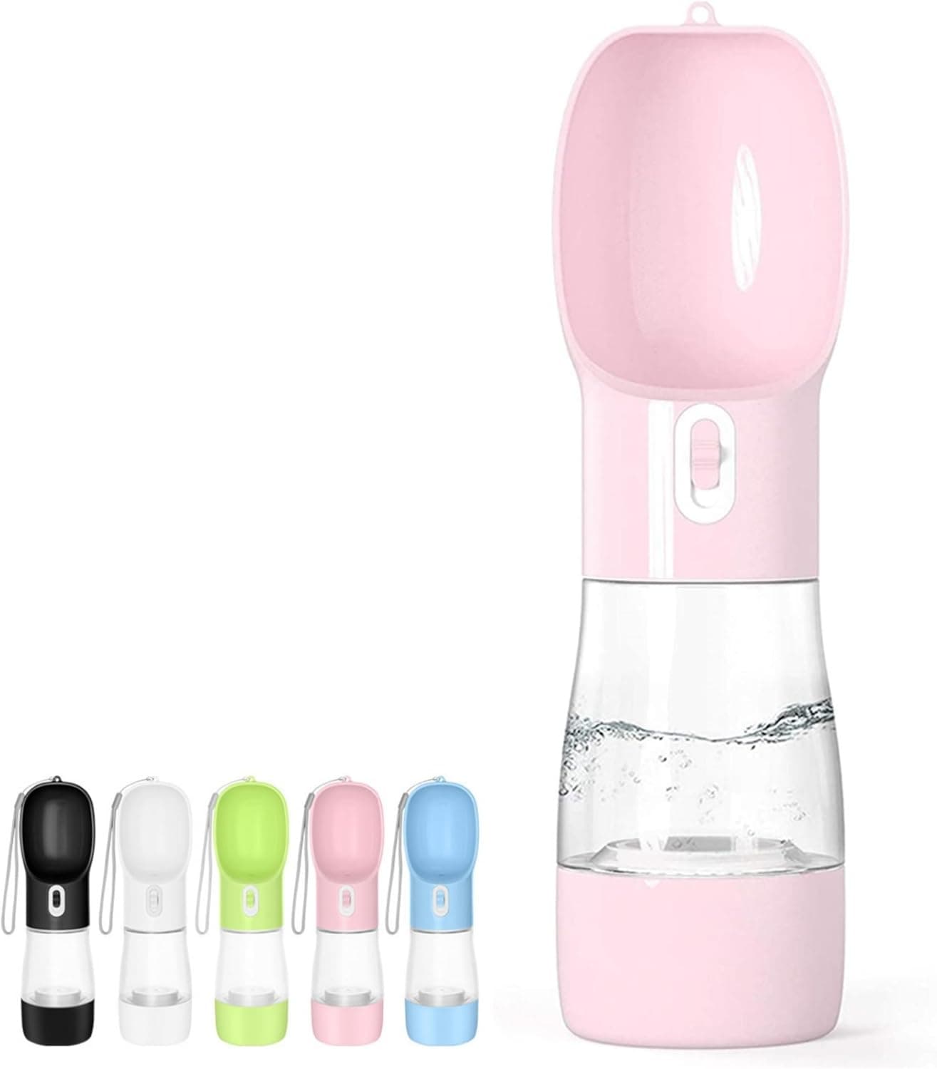 Misthis Outdoor Dog Water Bottle Dispenser - Leak Proof Travel Bottle with Food Container (Pink)
