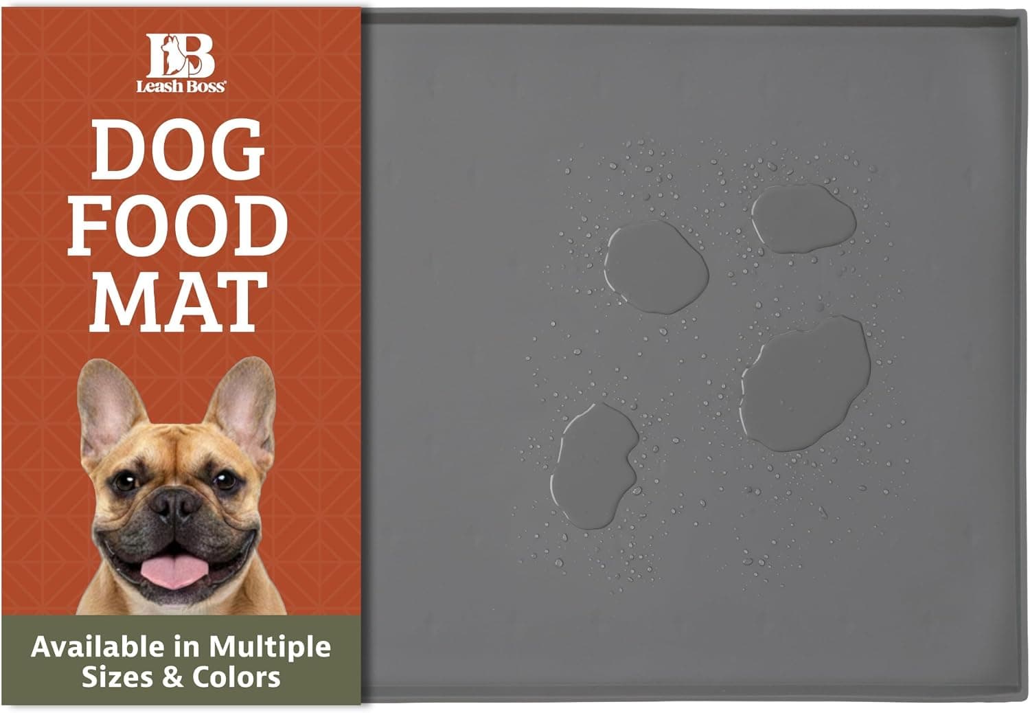 Leash Boss Raised-Edge Silicone Dog Food Mat - Waterproof Non-Slip Pet Placemat, Dishwasher-Safe Tray, 25 x 17 in, Gray