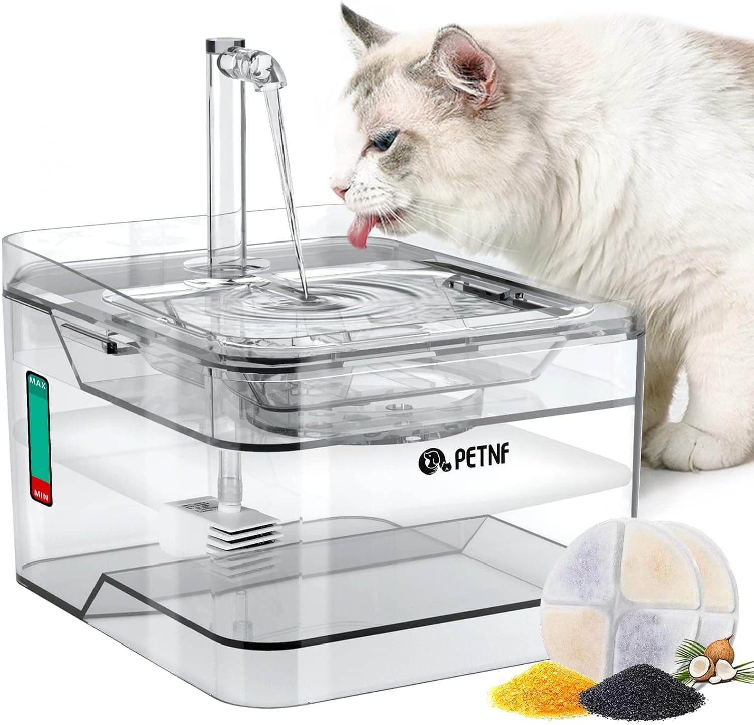 PETNF Transparent 3L/101oz Pet Water Fountain with LED Light, 3 Flow Modes