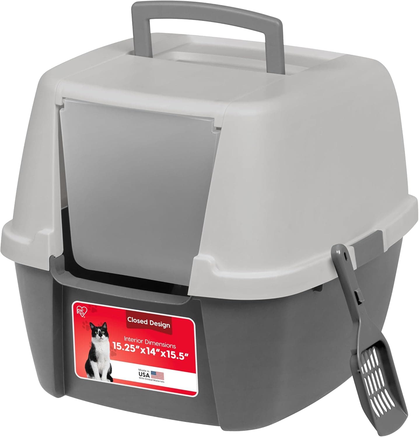IRIS USA Cat Litter Box Large with Front Door Flap, Covered Enclosed Litter Box