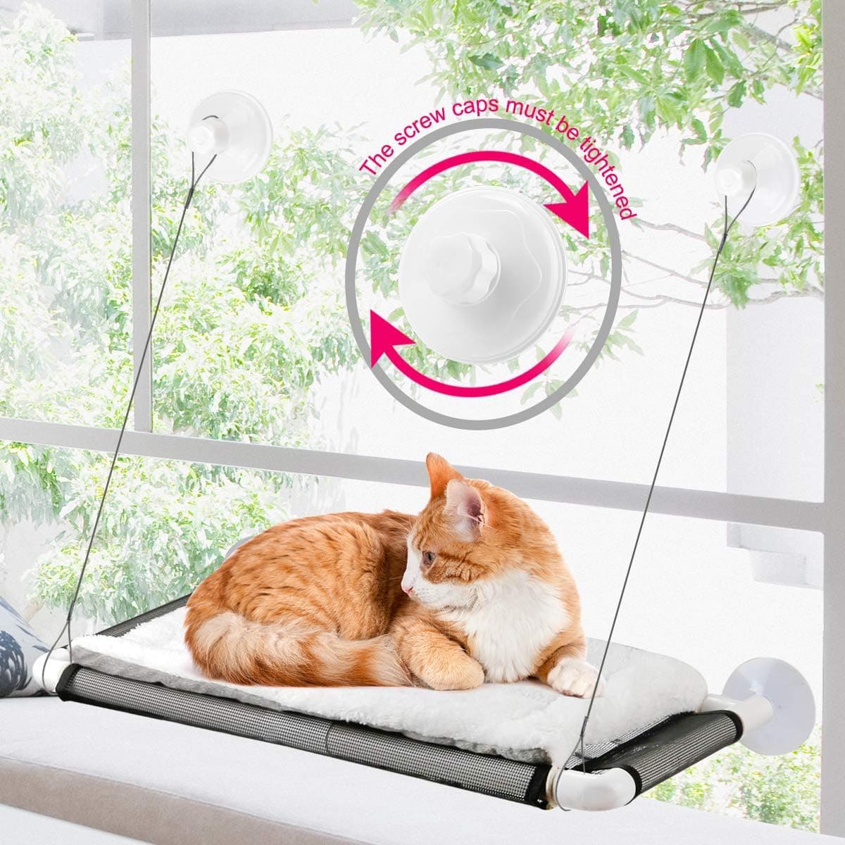 ZALALOVA Cat Window Perch, Cat Hammock Window Seat w/ Free Fleece Blanket, Screw Suction Cups, Extra Large (White)