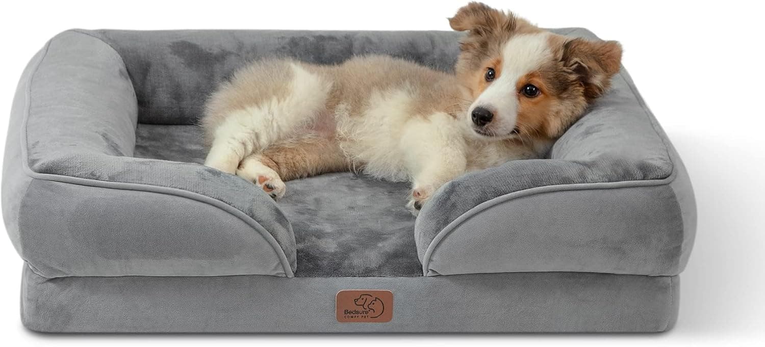 Bedsure Orthopedic Dog Bed Medium - Washable Waterproof with Removable Cover, Nonskid Bottom, Grey, 28"