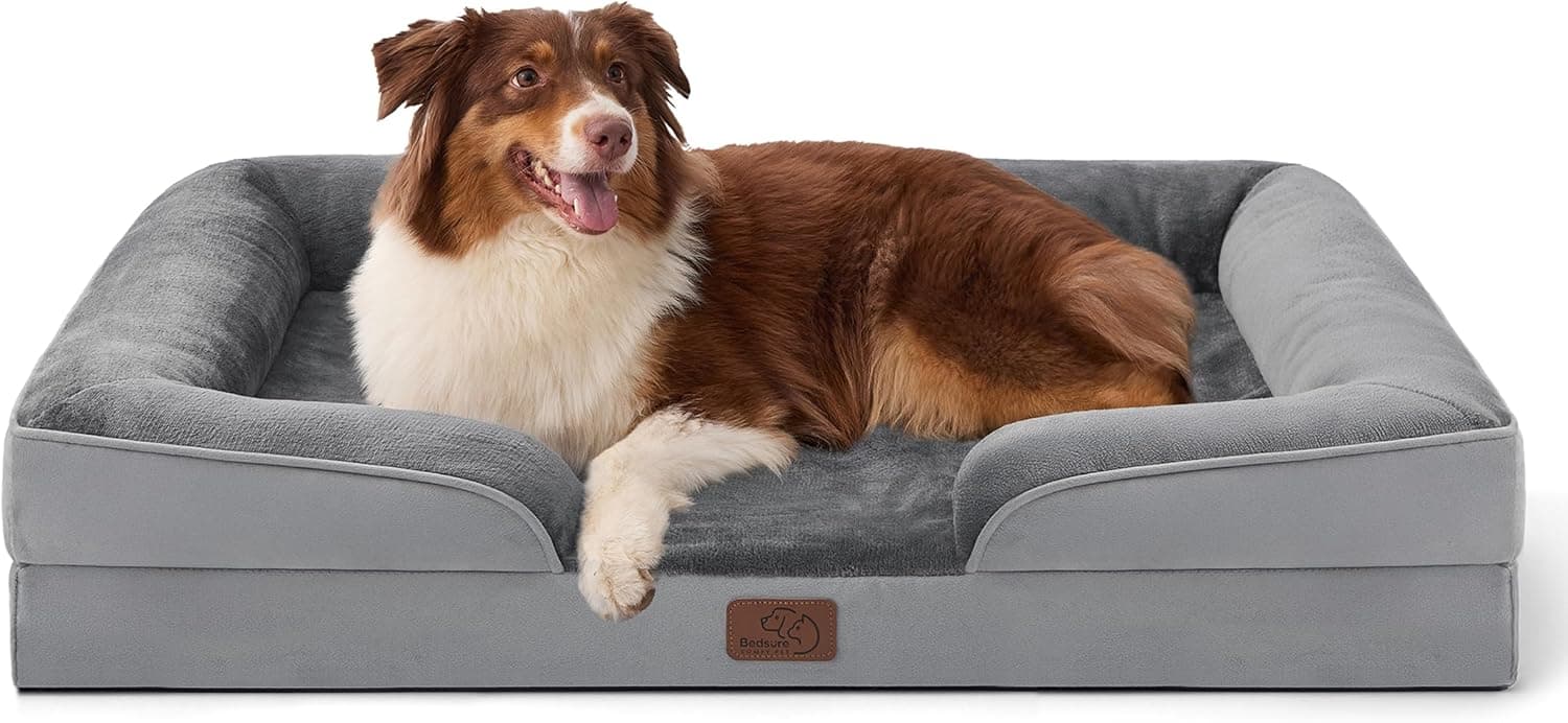 Bedsure Orthopedic Dog Beds Large - Washable Waterproof with Removable Cover, Nonskid Bottom, Grey, 35"