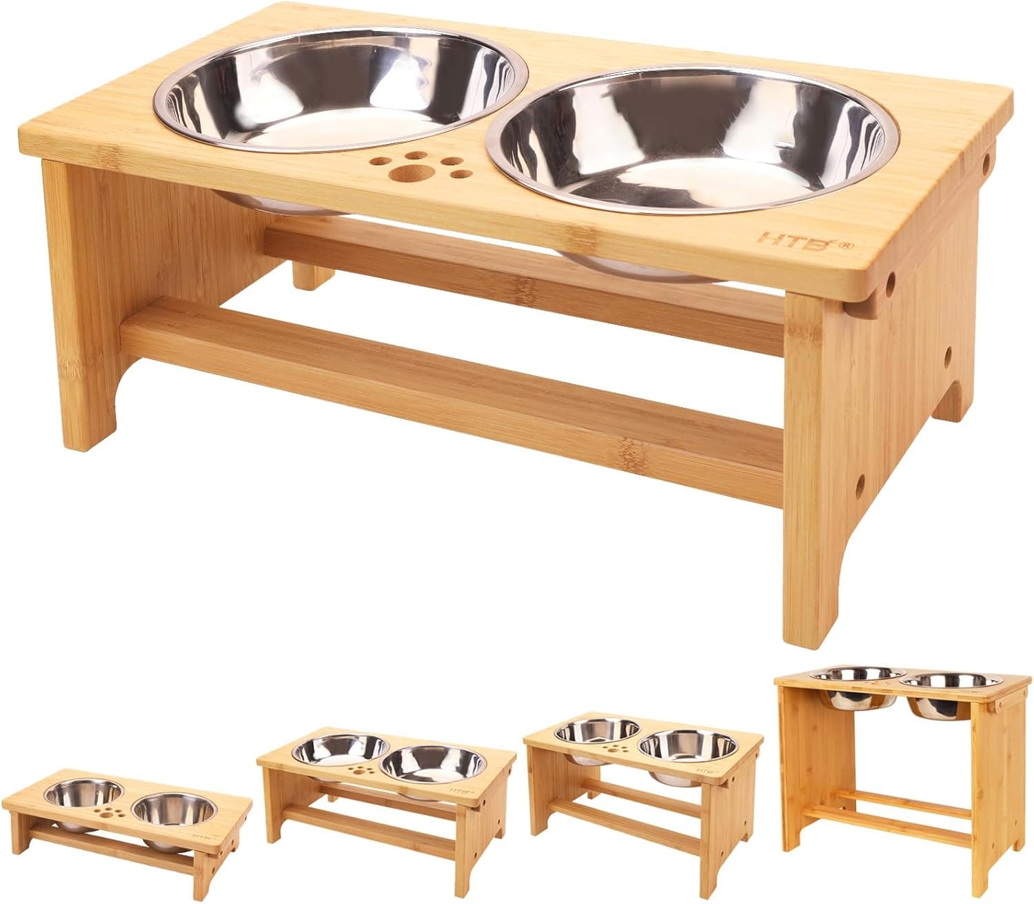 HTB Elevated Raised Dog Bowls Stand with 2 Stainless Steel Bowls